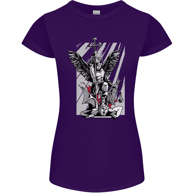 St. Michael Killing the Devil Christian God Womens Petite Cut T-Shirt Purple