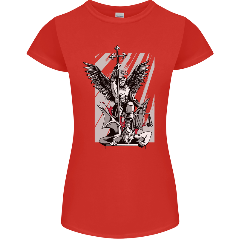 St. Michael Killing the Devil Christian God Womens Petite Cut T-Shirt Red