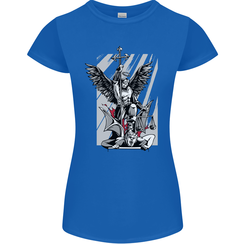 St. Michael Killing the Devil Christian God Womens Petite Cut T-Shirt Royal Blue
