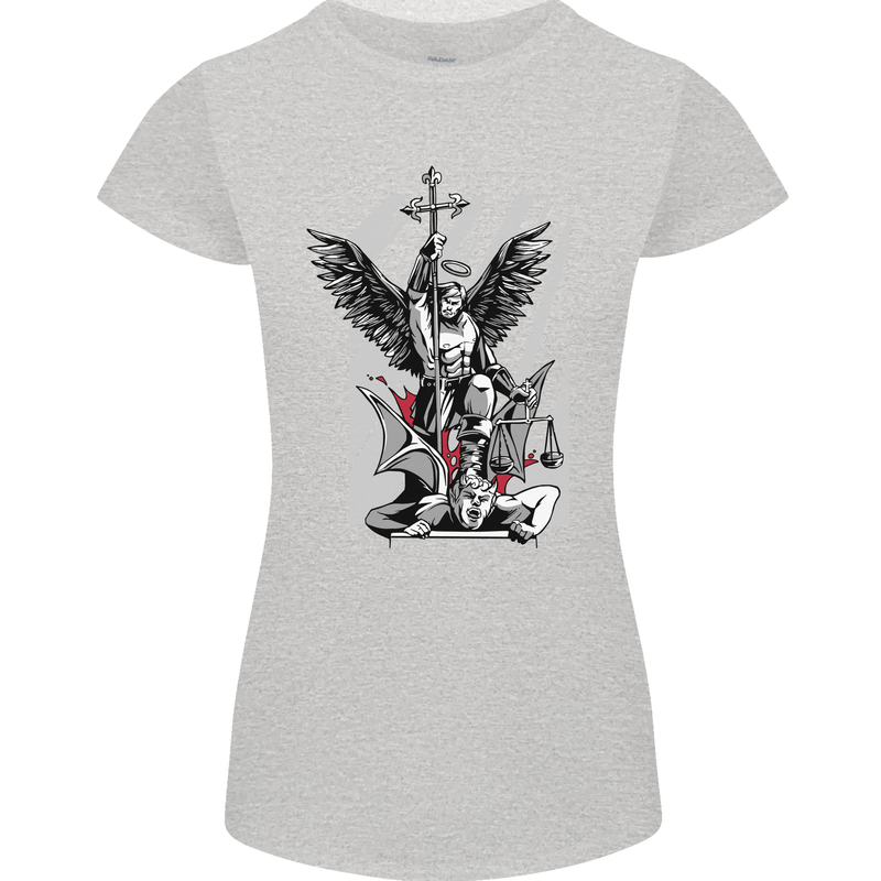 St. Michael Killing the Devil Christian God Womens Petite Cut T-Shirt Sports Grey