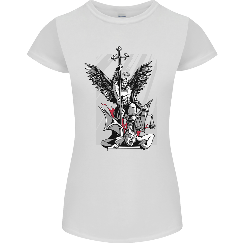 St. Michael Killing the Devil Christian God Womens Petite Cut T-Shirt White