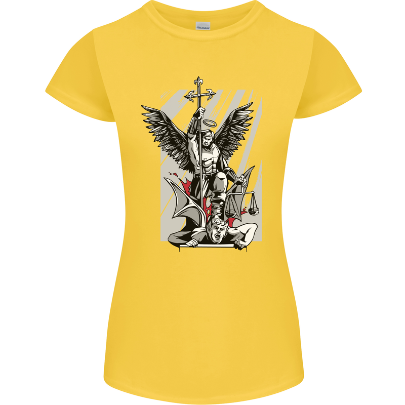St. Michael Killing the Devil Christian God Womens Petite Cut T-Shirt Yellow