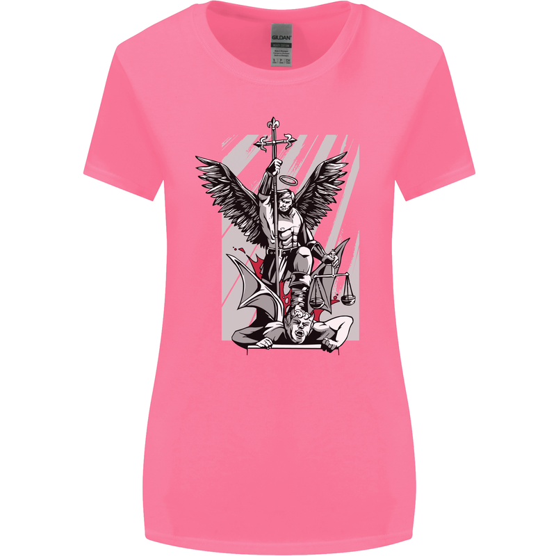 St. Michael Killing the Devil Christian God Womens Wider Cut T-Shirt Azalea