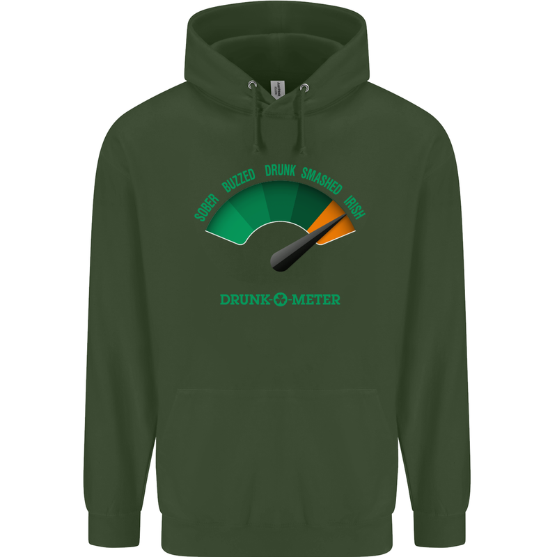 St. Patrick's Day Drunkometer Funny Beer Mens 80% Cotton Hoodie Forest Green