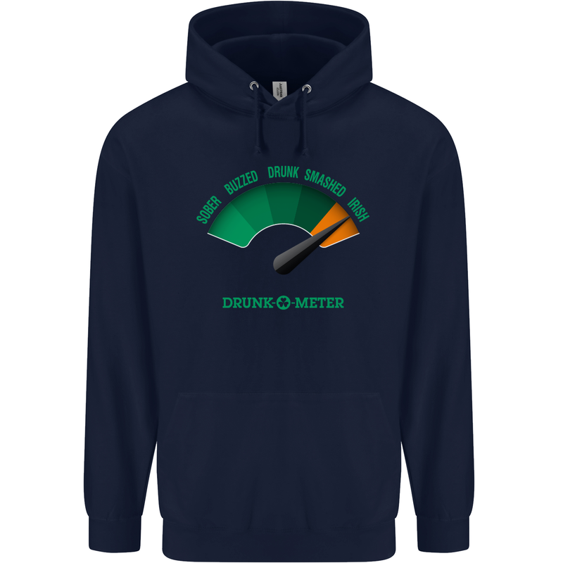 St. Patrick's Day Drunkometer Funny Beer Mens 80% Cotton Hoodie Navy Blue
