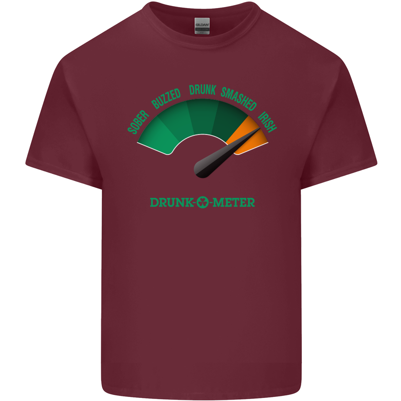 St. Patrick's Day Drunkometer Funny Beer Mens Cotton T-Shirt Tee Top Maroon