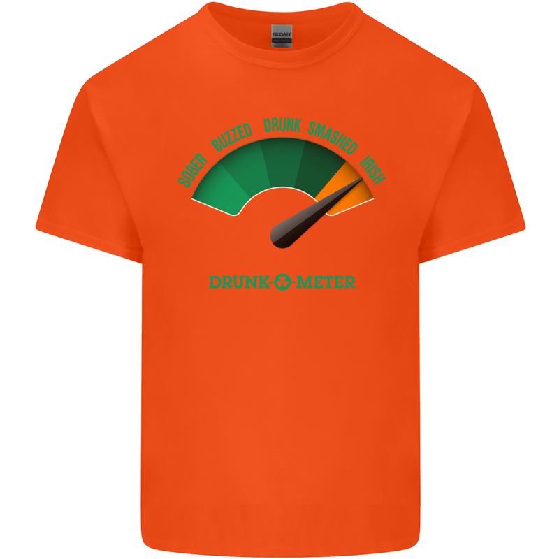 St. Patrick's Day Drunkometer Funny Beer Mens Cotton T-Shirt Tee Top Orange