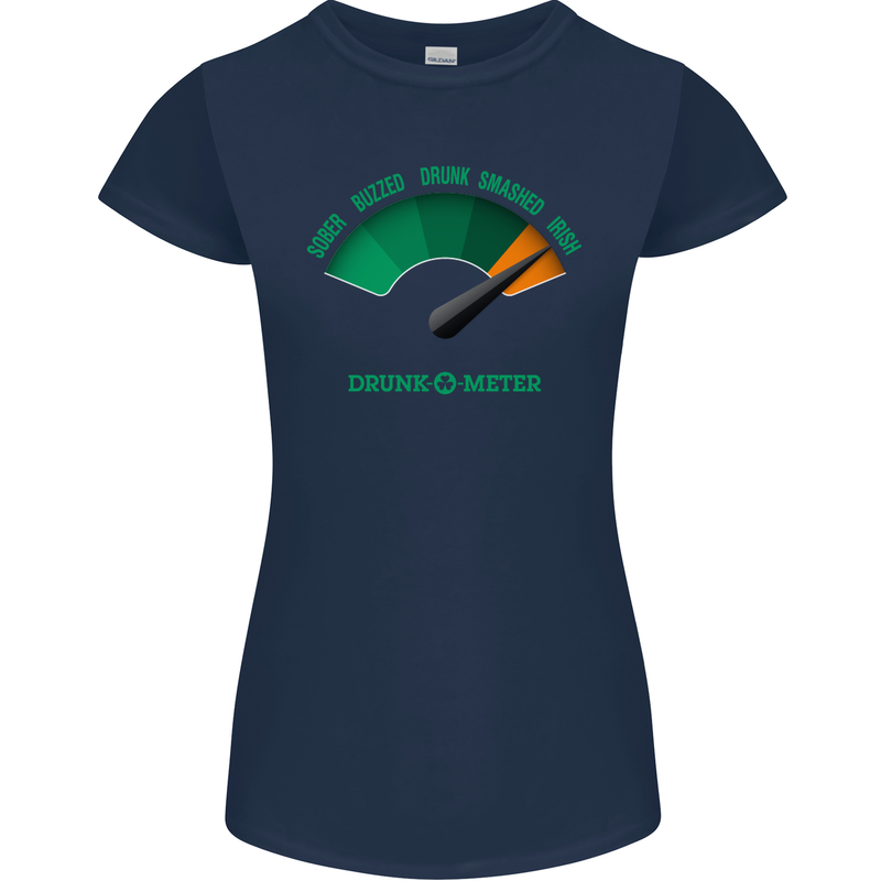 St. Patrick's Day Drunkometer Funny Beer Womens Petite Cut T-Shirt Navy Blue