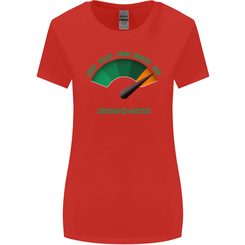 St. Patrick's Day Drunkometer Funny Beer Womens Wider Cut T-Shirt Red