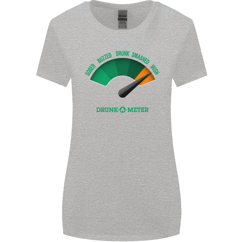St. Patrick's Day Drunkometer Funny Beer Womens Wider Cut T-Shirt Sports Grey