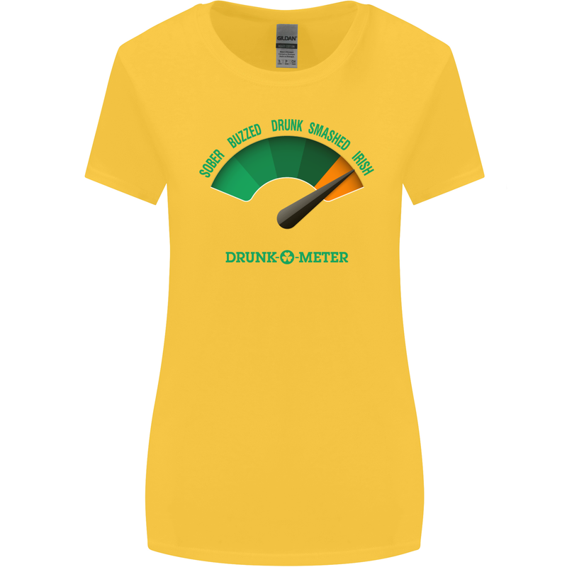 St. Patrick's Day Drunkometer Funny Beer Womens Wider Cut T-Shirt Yellow