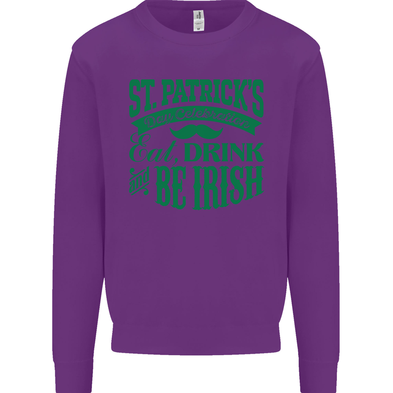St. Patrick's Day Eat Drink Be Irish Beer Mens Sweatshirt Jumper Purple