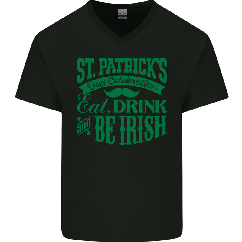 St. Patrick's Day Eat Drink Be Irish Beer Mens V-Neck Cotton T-Shirt Black