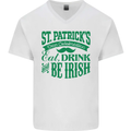 St. Patrick's Day Eat Drink Be Irish Beer Mens V-Neck Cotton T-Shirt White