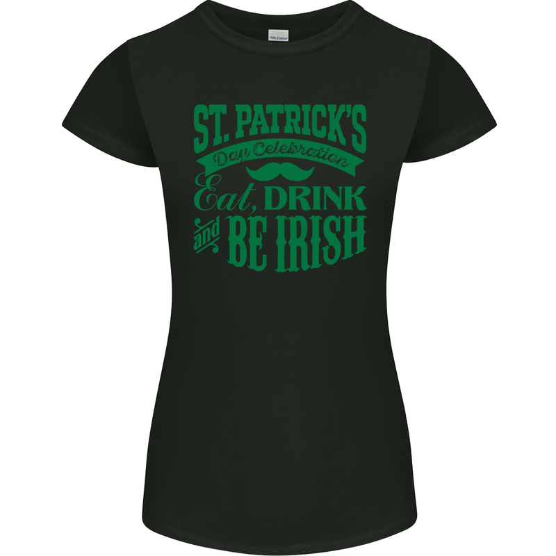 St. Patrick's Day Eat Drink Be Irish Beer Womens Petite Cut T-Shirt Black