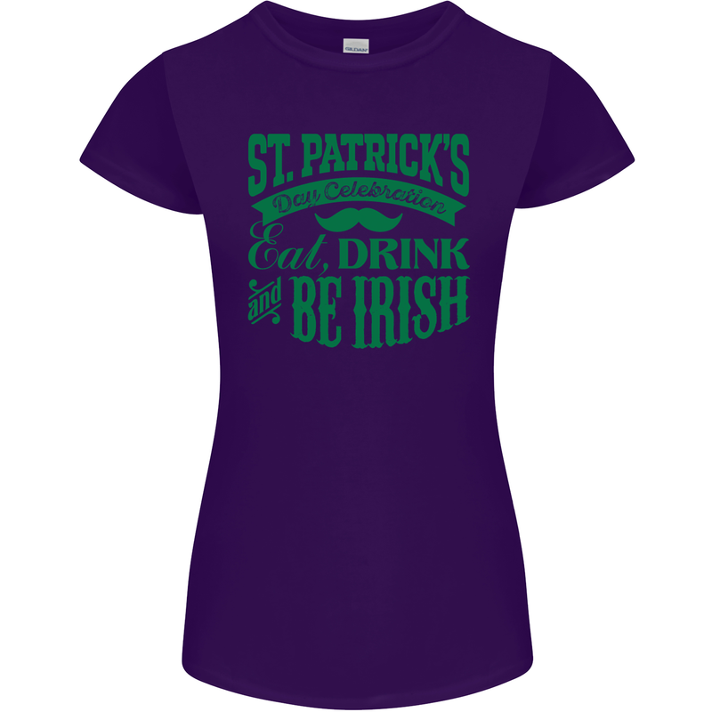 St. Patrick's Day Eat Drink Be Irish Beer Womens Petite Cut T-Shirt Purple