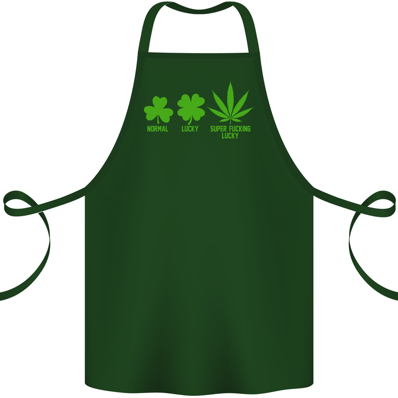 St. Patrick's Day Lucky Weed Drugs Funny Cotton Apron 100% Organic Forest Green