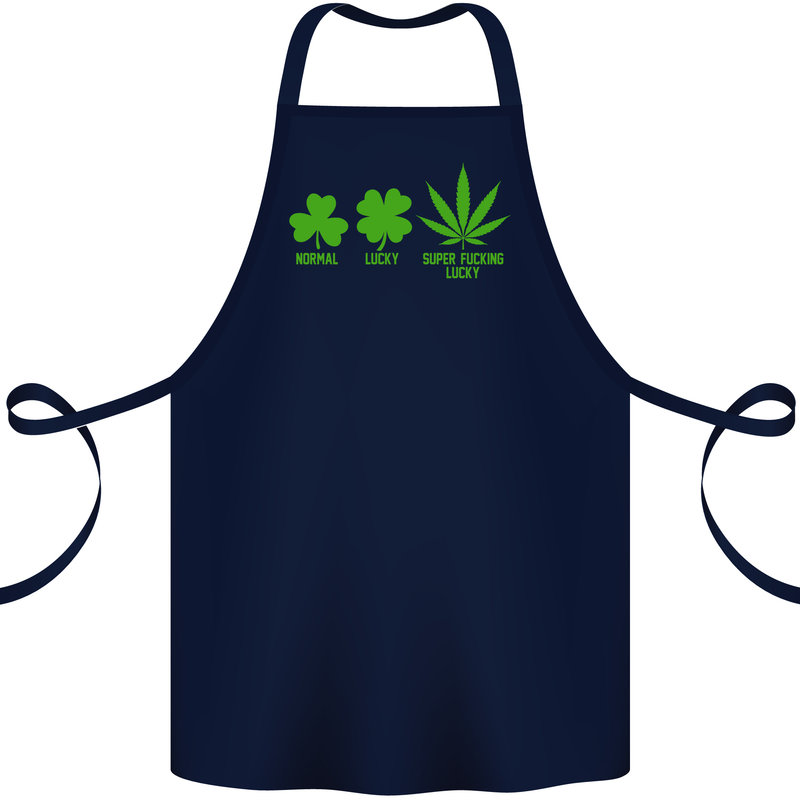 St. Patrick's Day Lucky Weed Drugs Funny Cotton Apron 100% Organic Navy Blue