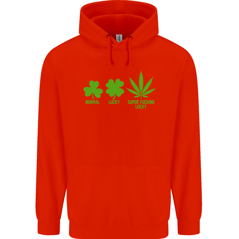 St. Patrick's Day Lucky Weed Drugs Funny Mens 80% Cotton Hoodie Bright Red