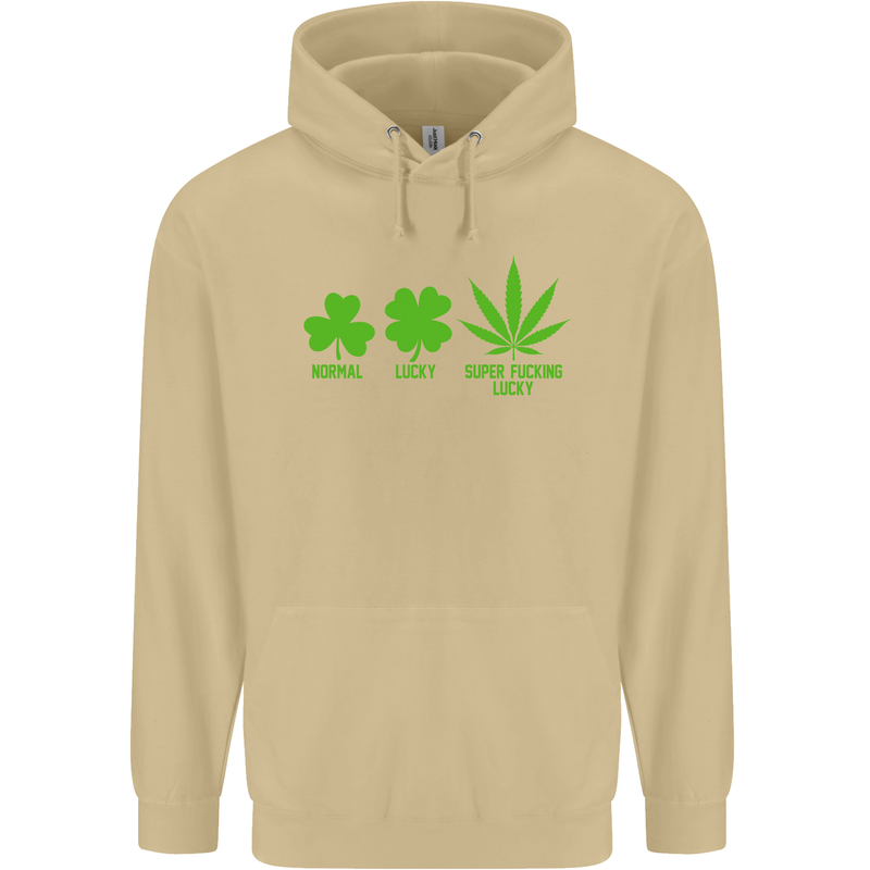 St. Patrick's Day Lucky Weed Drugs Funny Mens 80% Cotton Hoodie Sand