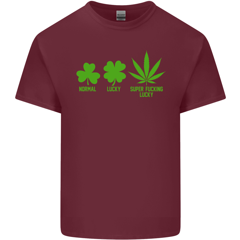 St. Patrick's Day Lucky Weed Drugs Funny Mens Cotton T-Shirt Tee Top Maroon