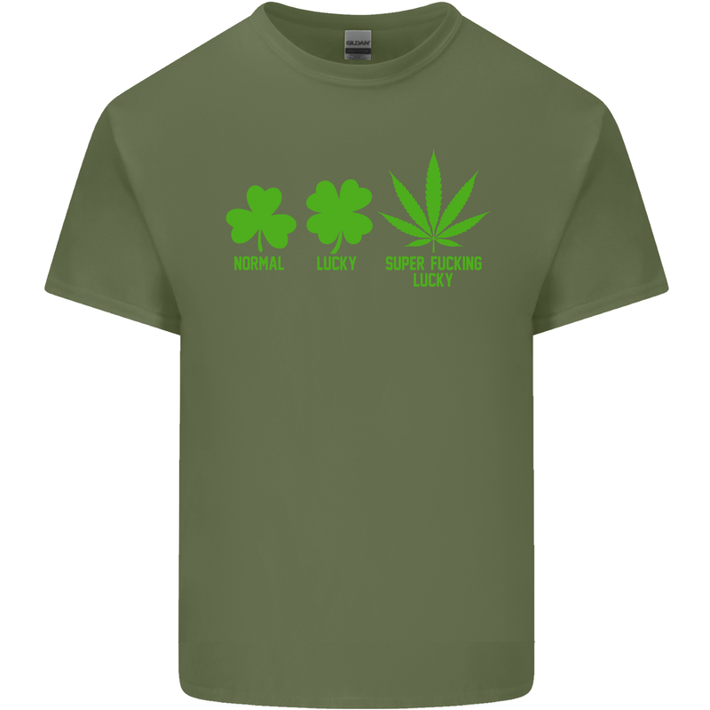 St. Patrick's Day Lucky Weed Drugs Funny Mens Cotton T-Shirt Tee Top Military Green