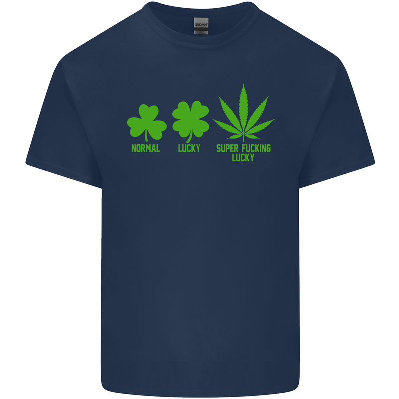 St. Patrick's Day Lucky Weed Drugs Funny Mens Cotton T-Shirt Tee Top Navy Blue