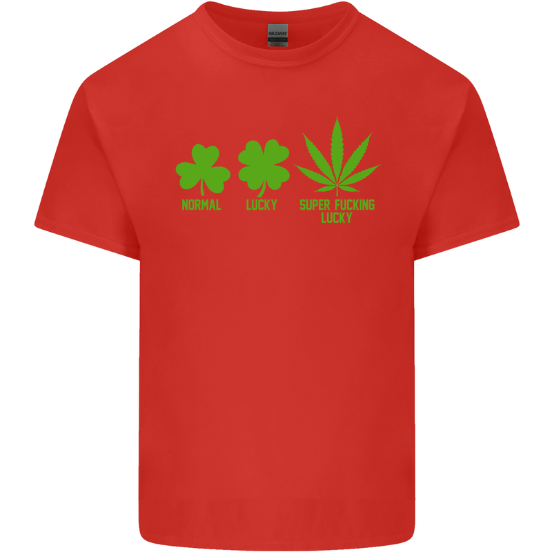St. Patrick's Day Lucky Weed Drugs Funny Mens Cotton T-Shirt Tee Top Red