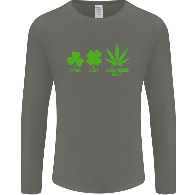 St. Patrick's Day Lucky Weed Drugs Funny Mens Long Sleeve T-Shirt Charcoal