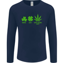St. Patrick's Day Lucky Weed Drugs Funny Mens Long Sleeve T-Shirt Navy Blue