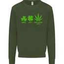 St. Patrick's Day Lucky Weed Drugs Funny Mens Sweatshirt Jumper Forest Green