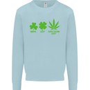 St. Patrick's Day Lucky Weed Drugs Funny Mens Sweatshirt Jumper Light Blue