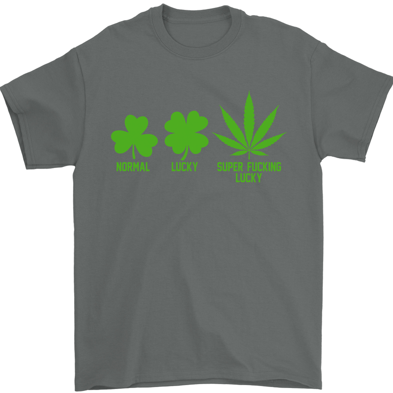 St. Patrick's Day Lucky Weed Drugs Funny Mens T-Shirt Cotton Gildan Charcoal