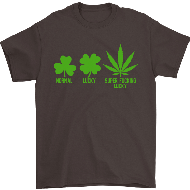 St. Patrick's Day Lucky Weed Drugs Funny Mens T-Shirt Cotton Gildan Dark Chocolate