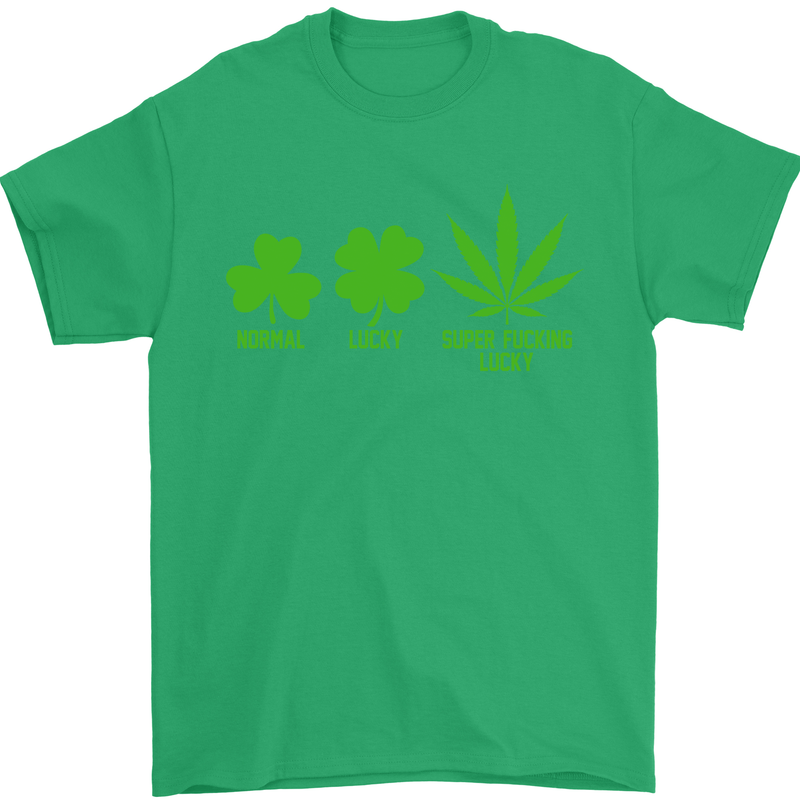 St. Patrick's Day Lucky Weed Drugs Funny Mens T-Shirt Cotton Gildan Irish Green