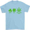 St. Patrick's Day Lucky Weed Drugs Funny Mens T-Shirt Cotton Gildan Light Blue