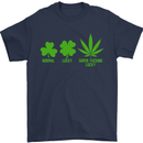 St. Patrick's Day Lucky Weed Drugs Funny Mens T-Shirt Cotton Gildan Navy Blue