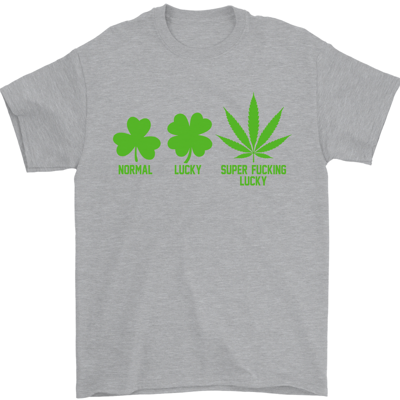 St. Patrick's Day Lucky Weed Drugs Funny Mens T-Shirt Cotton Gildan Sports Grey