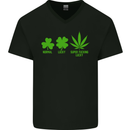 St. Patrick's Day Lucky Weed Drugs Funny Mens V-Neck Cotton T-Shirt Black