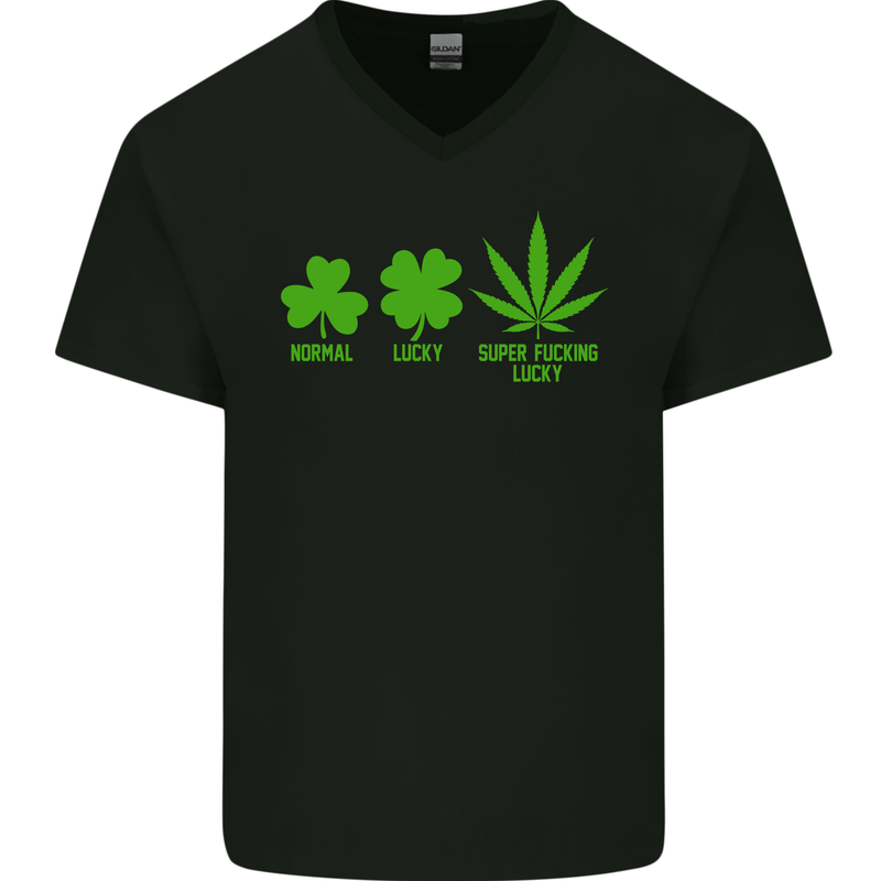 St. Patrick's Day Lucky Weed Drugs Funny Mens V-Neck Cotton T-Shirt Black