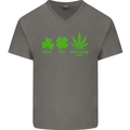 St. Patrick's Day Lucky Weed Drugs Funny Mens V-Neck Cotton T-Shirt Charcoal