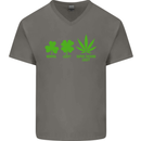 St. Patrick's Day Lucky Weed Drugs Funny Mens V-Neck Cotton T-Shirt Charcoal