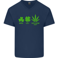 St. Patrick's Day Lucky Weed Drugs Funny Mens V-Neck Cotton T-Shirt Navy Blue