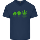St. Patrick's Day Lucky Weed Drugs Funny Mens V-Neck Cotton T-Shirt Navy Blue