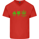 St. Patrick's Day Lucky Weed Drugs Funny Mens V-Neck Cotton T-Shirt Red