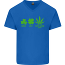 St. Patrick's Day Lucky Weed Drugs Funny Mens V-Neck Cotton T-Shirt Royal Blue