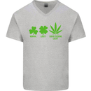 St. Patrick's Day Lucky Weed Drugs Funny Mens V-Neck Cotton T-Shirt Sports Grey