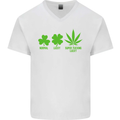 St. Patrick's Day Lucky Weed Drugs Funny Mens V-Neck Cotton T-Shirt White