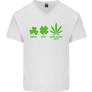 St. Patrick's Day Lucky Weed Drugs Funny Mens V-Neck Cotton T-Shirt White