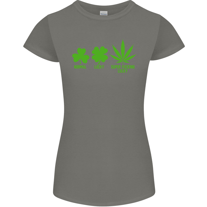 St. Patrick's Day Lucky Weed Drugs Funny Womens Petite Cut T-Shirt Charcoal